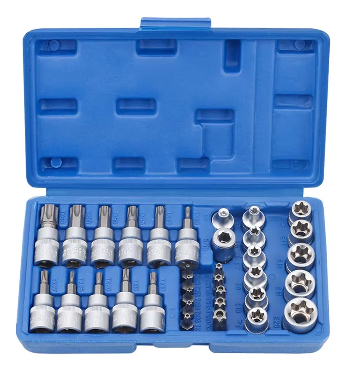 Juego Dados Torx Estrella 3/8 Hembra Macho 34 Piezas Cromo Vanadio, Marca Flovi