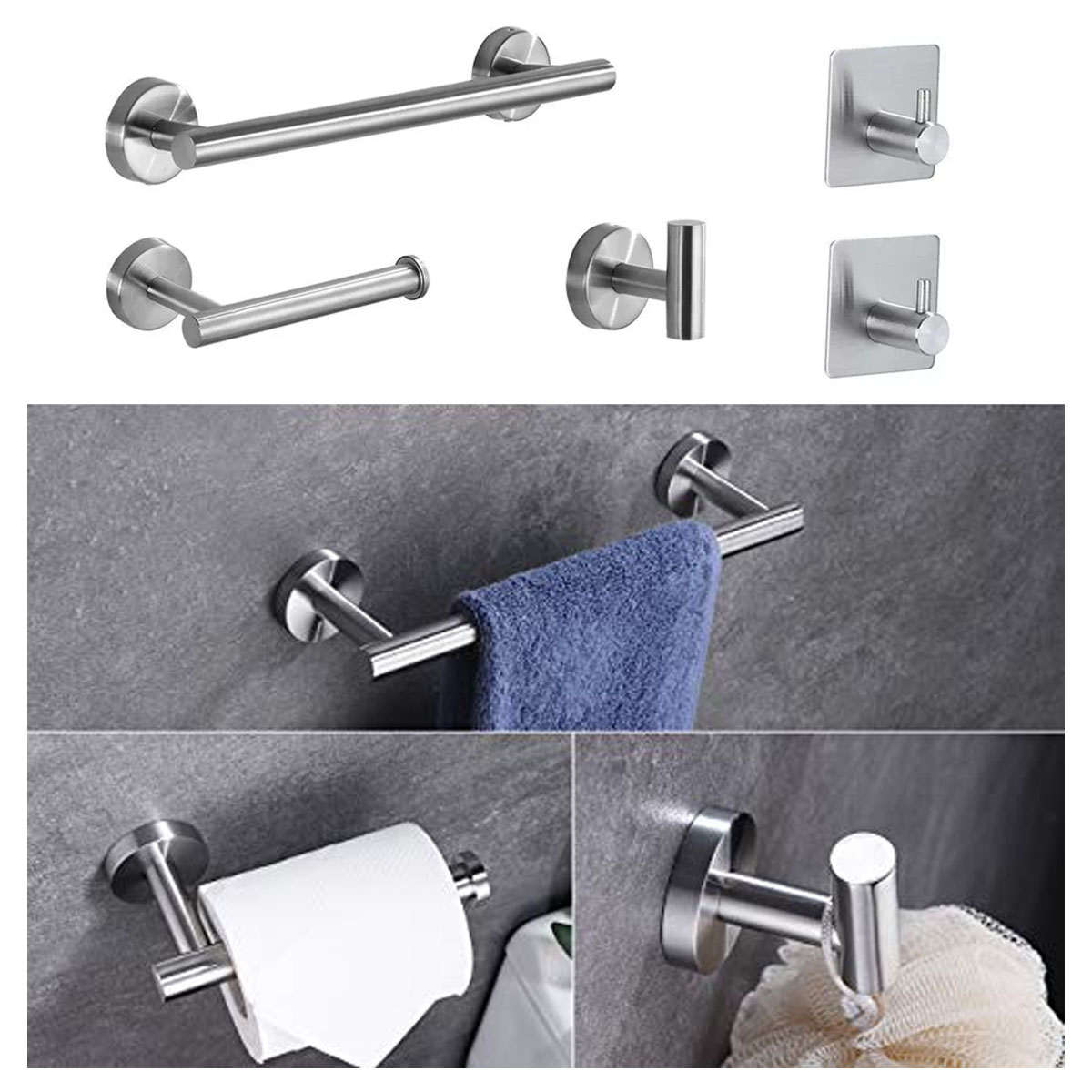 Set De 5 Accesorios De Baño Acero Inoxidable